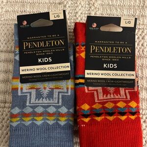 Pendleton Kids Merino Wool Crew Socks - Blue and Red